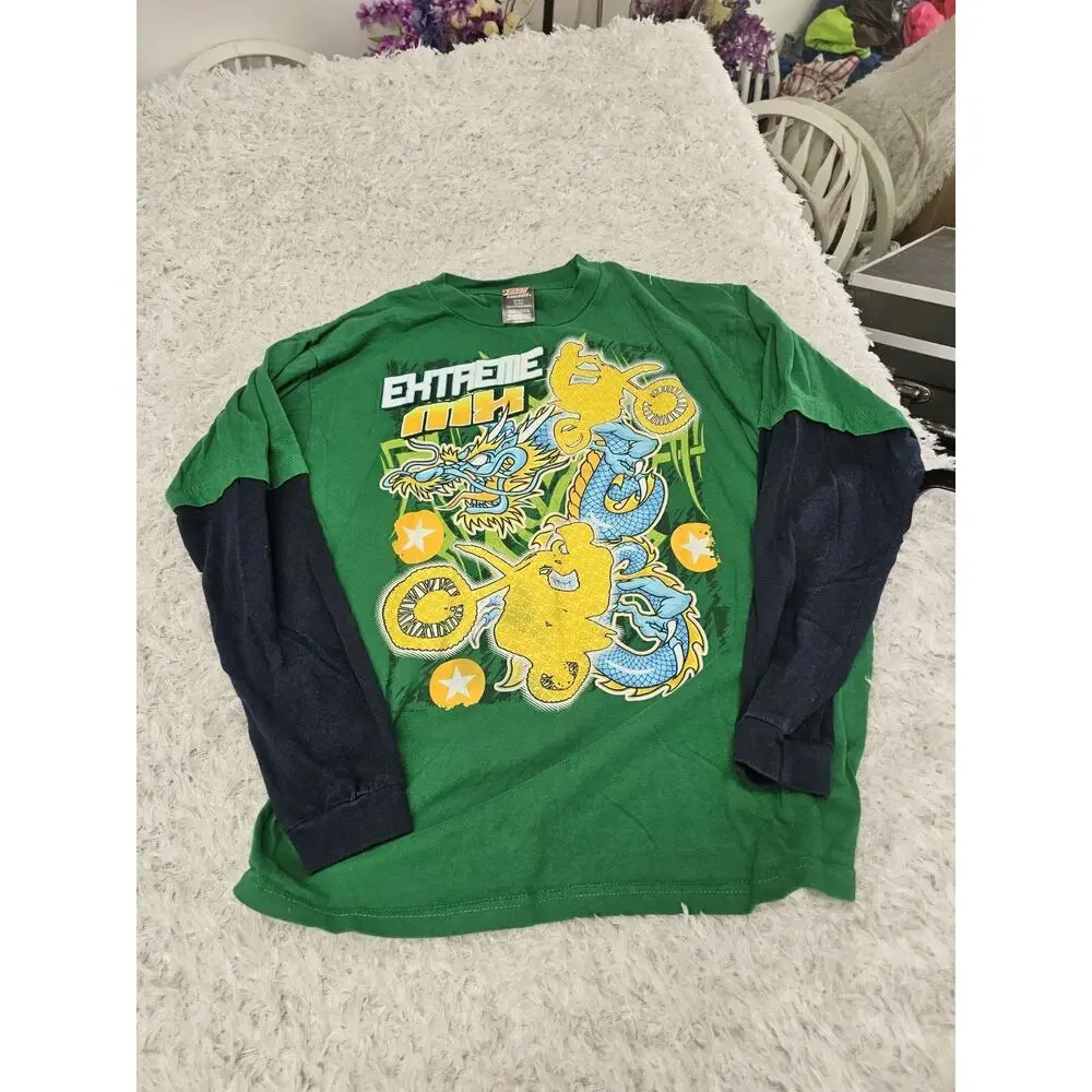 Vtg Y2K Rude Boyz Extreme MX Graphic Tee Long Sleeve Motocross Shirt Boys XL